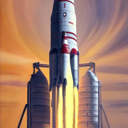 Image similar to illustration of Saturn V going to Mars, realistic painting, high definition, digital art, matte painting, very detailed, realistic