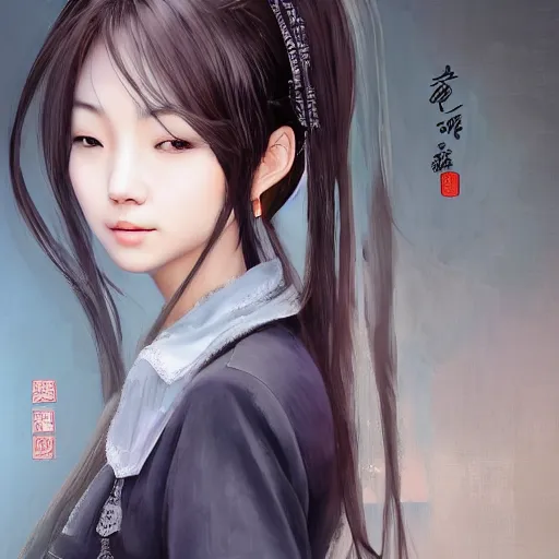 Image similar to dynamic composition, motion, ultra-detailed, incredibly detailed, a lot of details, amazing fine details and brush strokes, colorful and grayish palette, smooth, HD semirealistic anime CG concept art digital painting, watercolor oil painting of a young office lady, by a Chinese artist at ArtStation, by Huang Guangjian, Fenghua Zhong, Ruan Jia, Xin Jin and Wei Chang. Realistic artwork of a Chinese videogame, gradients, gentle an harmonic grayish colors.