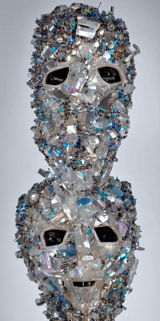 Image similar to a beautiful cyborg made of crystal formation ceremonial maske