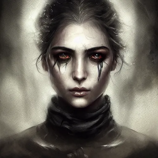 Prompt: a dead warrior with dead eyes character portrait, lean face, cinematic lighting, glowing grey eyes, hyper - detailed, 4 k, high resolution, in the style of charlie bowater, tom bagshaw, single face, symmetrical, headshot photograph, insanely detailed and intricate, beautiful, elegant, watercolor, cinematic, portrait, raphaelite, headroom, pierre - auguste renoir