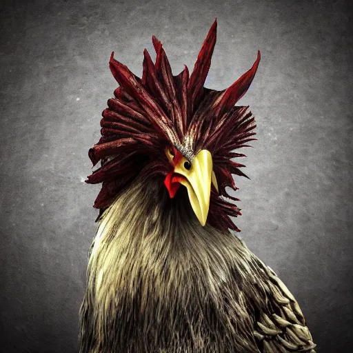 Image similar to chicken death metal album cover 3 d render high detail ultra quality