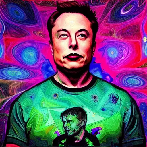 Image similar to “ elon musk on the joe rogan podcast trying dmt, psychedelic vivid photorealistic ”