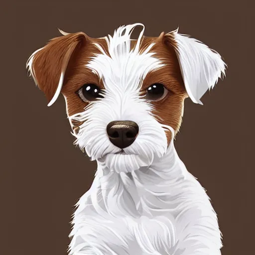 Prompt: a wire haired jack russell terrier puppy, white with brown patches over both eyes with a seven year old girl with short wavy curly light brown hair. highly detailed. clean cel shaded vector art by lois van baarle, artgerm, helen huang, by makoto shinkai and ilya kuvshinov, rossdraws, illustration, art by ilya kuvshinov