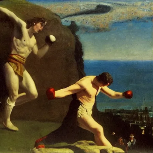 Prompt: ben solo punching a man by Arnold Böcklin