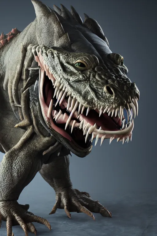 Image similar to Renekton from League of Legends, photorealistic full body, studio lighting, white ambient background, highly detailed