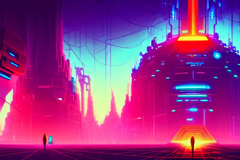 Image similar to a cybernetic cathedral overlooking an higway of data, cyberpunk, beautiful detailed, cinematic, strong lighting, hi - fructose art magazine, by anton fadeev and paul lehr and david heskin and josan gonzalez, 8 k