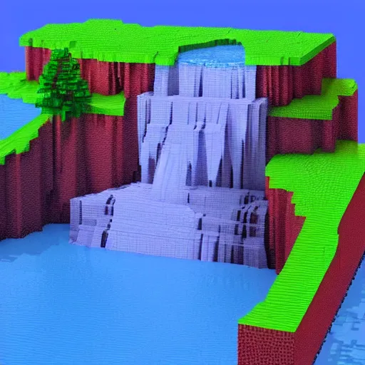 Prompt: a beautiful waterfall, 3 d voxel art