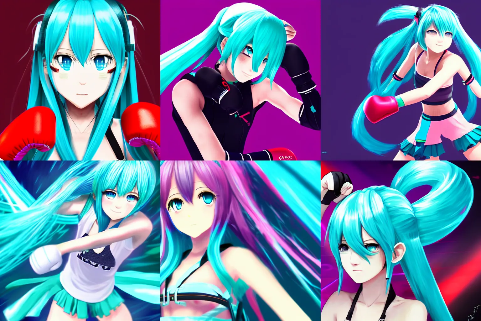 Hatsune Miku Boxing Epic 4k Resolution Extremely Stable Diffusion 