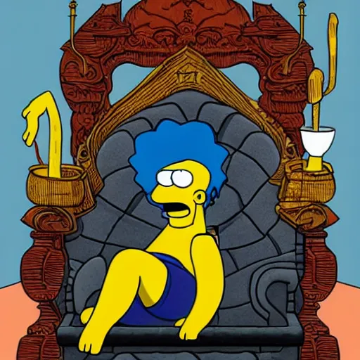 Image similar to mighty homer simpson the baron of house harkonnen floating above his throne detailed