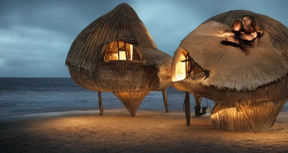 Image similar to seashell house, atmospheric cinematography