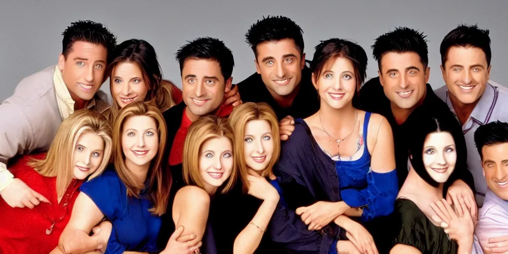 Prompt: the cast of friends but everyone is joey tribianni