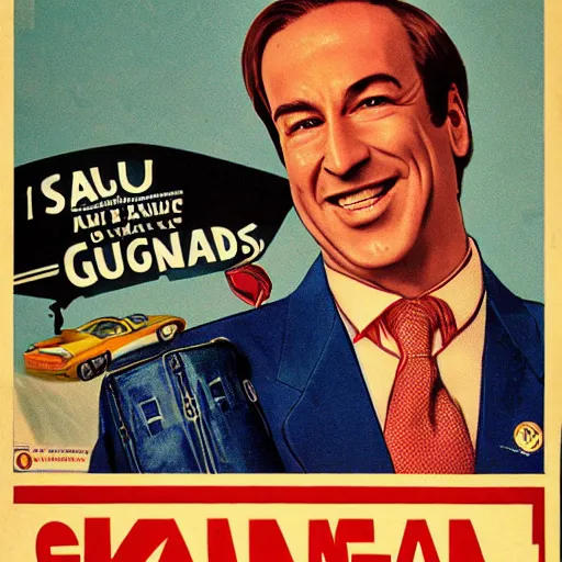 Prompt: vintage advertisement with saul goodman