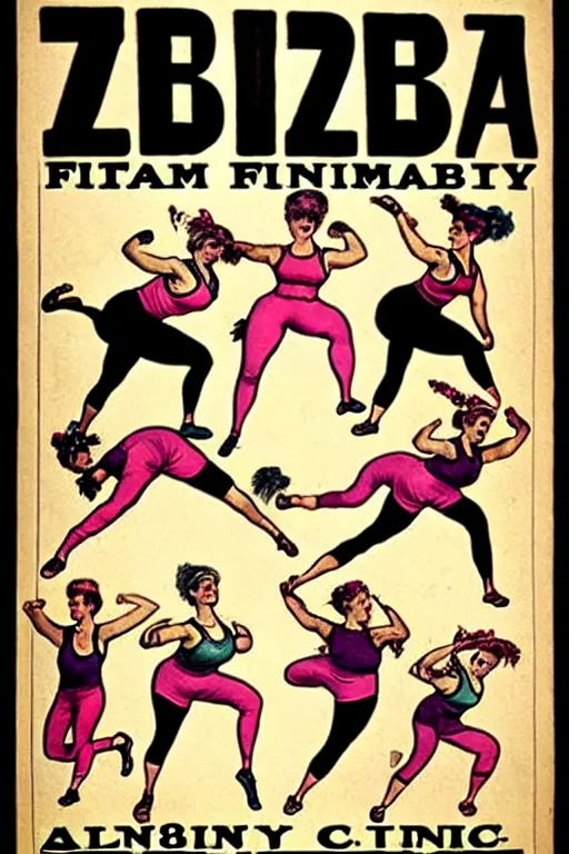 Image similar to 1880s zumba fitness art poster