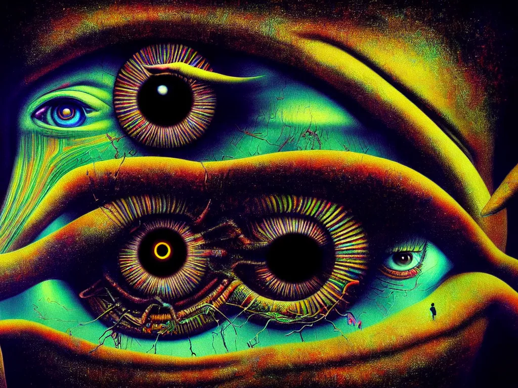 Image similar to highly detailed photo of psychedelic dilated pupil, trending on deviantart, neo surrealism, sharp focus, a lot of little details, octane, masterpiece, art by max ernst