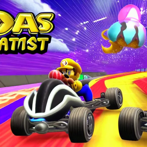 Image similar to thanos in mario kart