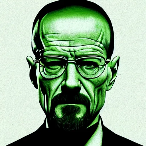 Image similar to walls of green text, lines of green code, walter white as neo from The Matrix (1999), background is green lines of text, CGSociety