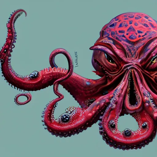 Image similar to zombified tribal octopus full body profile, trending on artstation, ultra fine detailed, hyper detailed, hd, concept art, digital painting