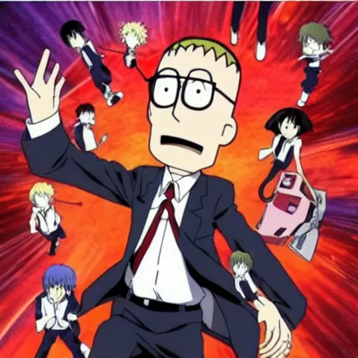 Image similar to anime!!!!!!!!!!!! evangelion with dilbert's head and flipped - up tie