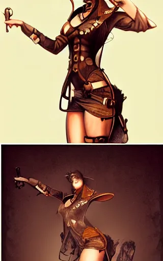 Image similar to pencil drawing of a steampunk girl, medium long shot, digital art, trending on artstation