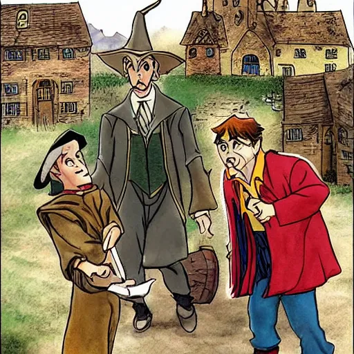 Prompt: Rincewind teaches Harry Potter on how to run, a scene from Harry Potter and the Chamber of Secrets