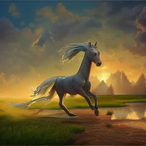 Prompt: fantasy horse inspired by Evgeny Lushpin,cinematic