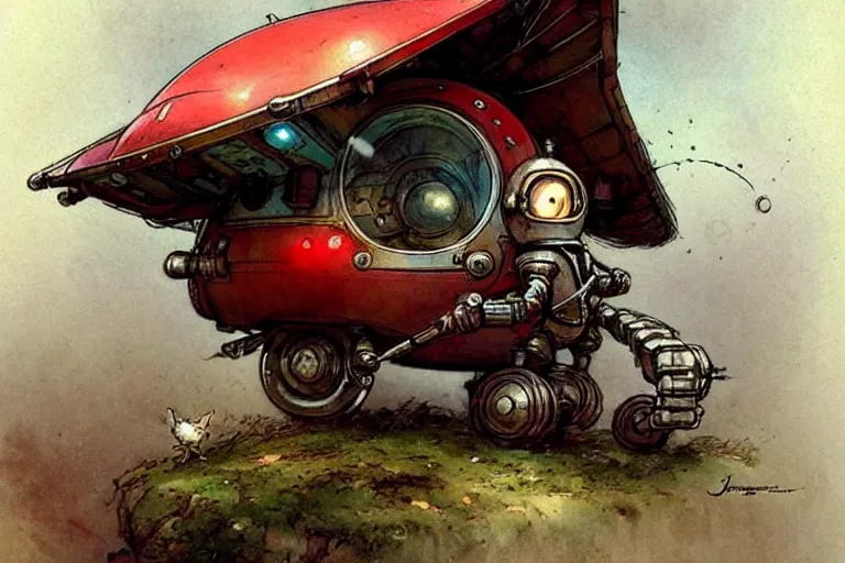 Image similar to adventurer ( ( ( ( ( 1 9 5 0 s retro future robot mouse mecha wagon house. muted colors. ) ) ) ) ) by jean baptiste monge!!!!!!!!!!!!!!!!!!!!!!!!! chrome red