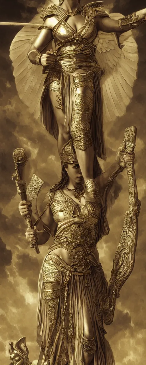 Image similar to goddess athena, highly detailed, concept art, intricate, sharp focus, einar jonsson and bouguereau