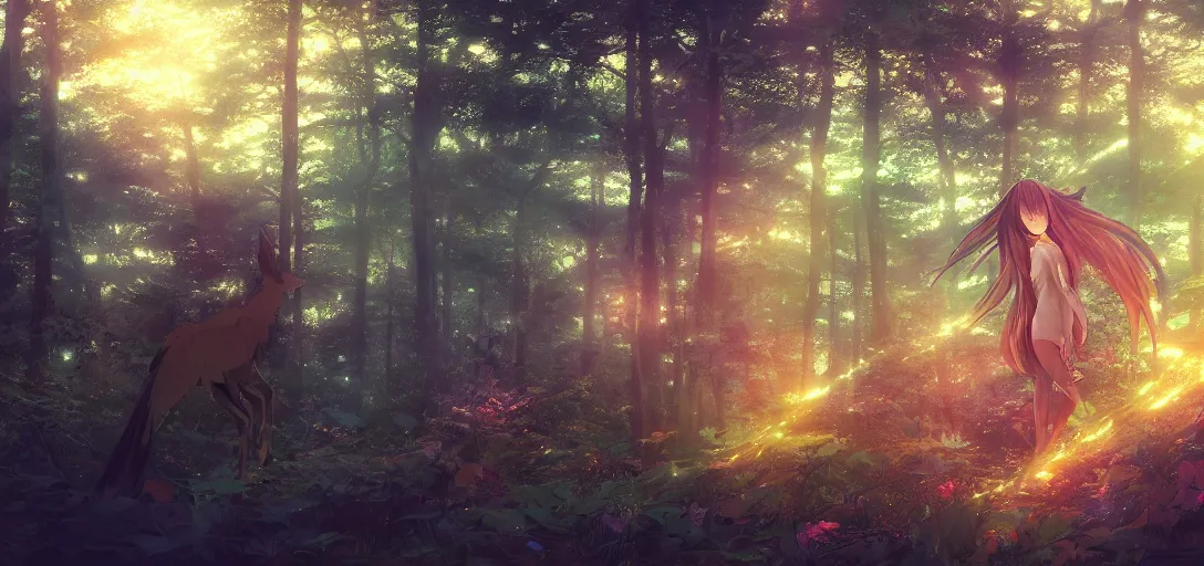 Prompt: anime forest, magical, mythical, ethereal, hyper realistic, straight lines 8k hdr pixiv dslr photo by Makoto Shinkai ilya kuvshinov and Wojtek Fus, digital art, concept art,