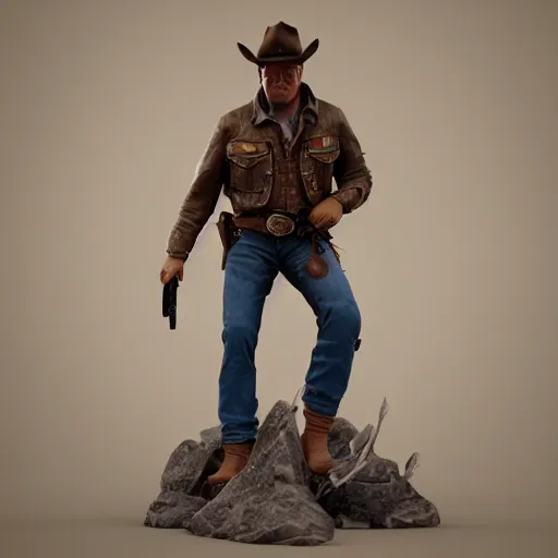 Image similar to John Wayne as a cowboy, figurine, blender, octane render, studio lighting, 8K, hyperdetalied, trending on ArtStation, high quality,