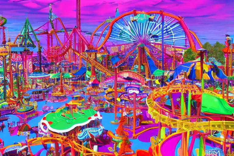 Prompt: a giant amusement park. colorful. photorealism.