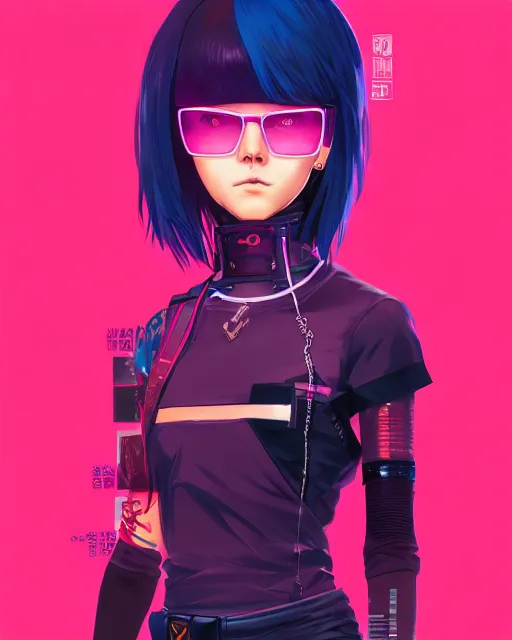 Prompt: poster woman with cyberpunk streetwear and hairstyle, colourful, pretty face, intricate eyes, no glasses, elegant, Anime by Kuvshinov Ilya, Cushart Krentz and Gilleard James, 4k, HDR, Trending on artstation, Behance, award winning