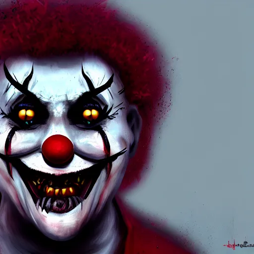 Prompt: Scary clown, horror, terrifying, terror, digital art, trending on artstation, creepy-pasta, 8k