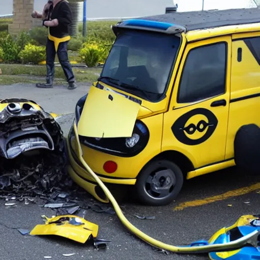 Prompt: minion car crash