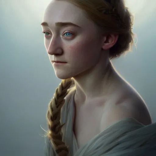 Image similar to beautiful natural Saoirse Ronan, intricate, elegant, highly detailed, digital painting, artstation, concept art, smooth, sharp focus, illustration, art by artgerm and greg rutkowski and alphonse mucha and loish and WLOP