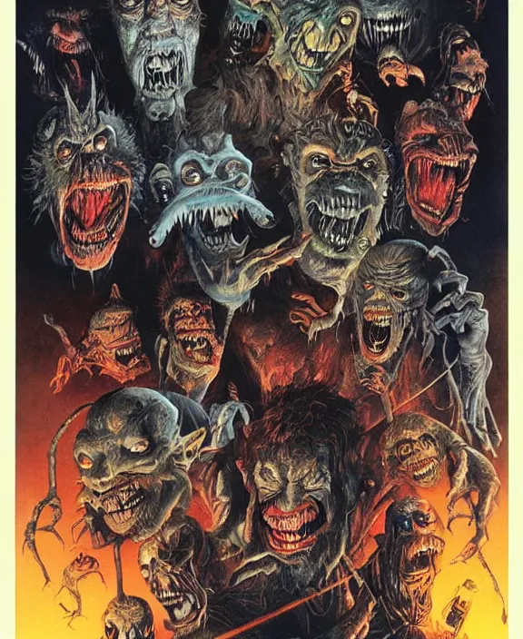 Prompt: illustration of The Monster Squad (1987), poster artwork by Les Edwards, detailed