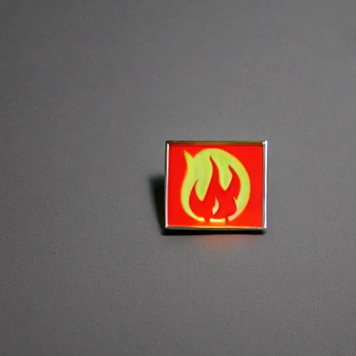 Image similar to a photo of a retro 7 0 s minimalistic clean fire warning enamel pin, studio lighting, behance