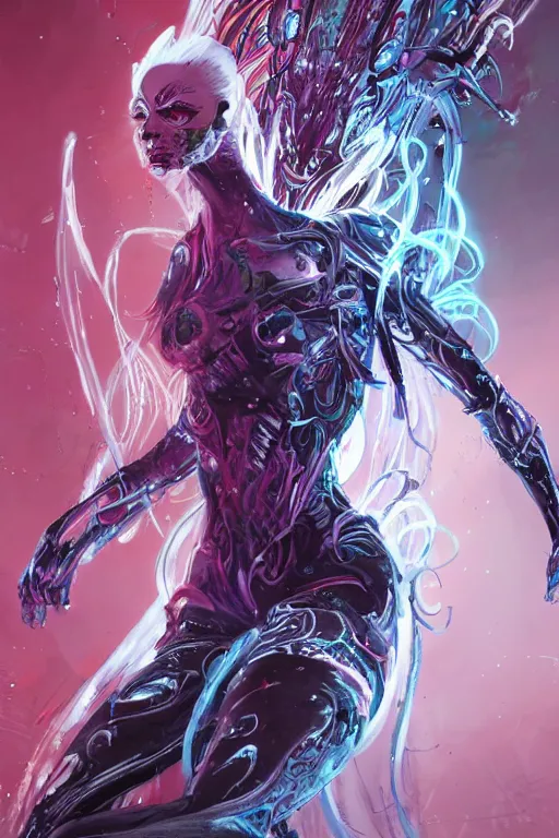 Image similar to comic art,Sprial, a gorgeous beautiful female six-armed Mutant and Cyborg Sorcerer with white hair long legs standing at a dimensional gateway,full character design,8k,art by Stanley Artgermm,Travis Charest,Carne Griffiths,trending on Artstation,face enhance,hyper detailed,full of colour,cinematic,dynamic lighting