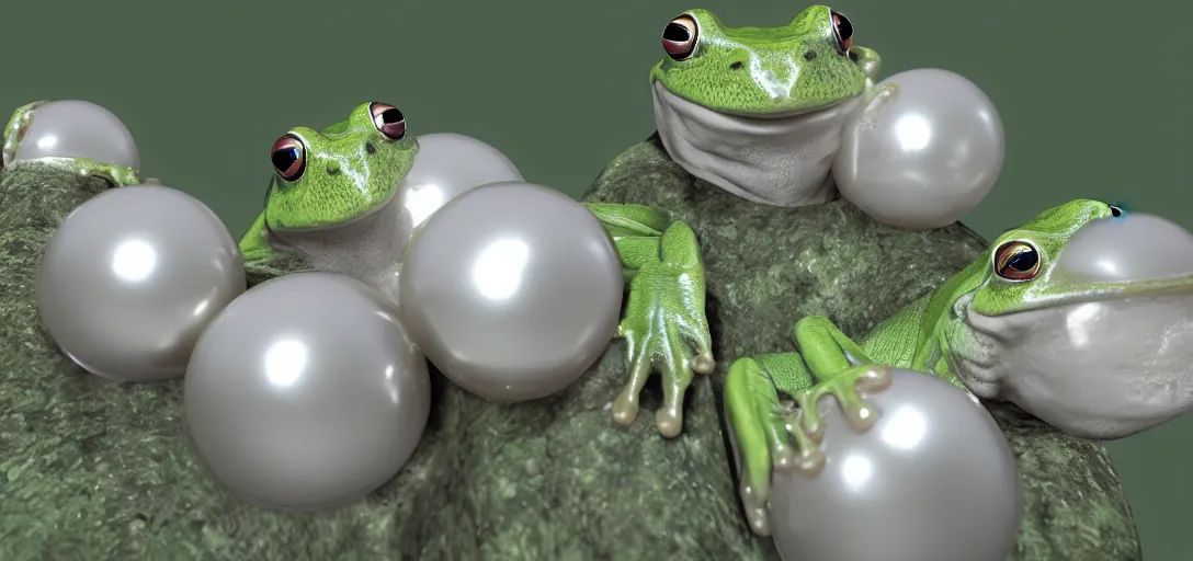 Image similar to three - headed frog holding a pearl ; 8 k, unreal engine