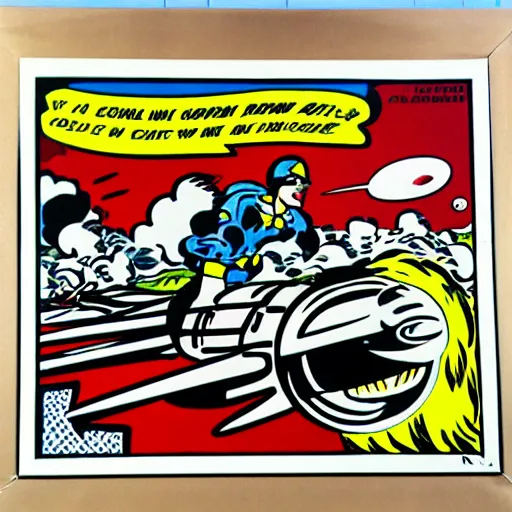 Image similar to world war 2 comic panel by roy lichtenstein, pop art,