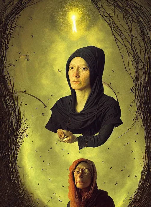 Prompt: portrait of a women with no vision who invented time surrounded by dreams made from fireflies, modern fine art, fractal, intricate, elegant, highly detailed, digital photography, subsurface scattering, by jheronimus bosch and greg rutkowski,