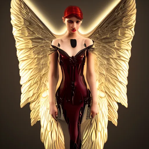 Image similar to fantasy angel with wings inspired avant - garde art, deco fashion, highly detailed, photorealistic portrait, bright studio setting, studio lighting, crisp quality and light reflections, unreal engine 5 quality render