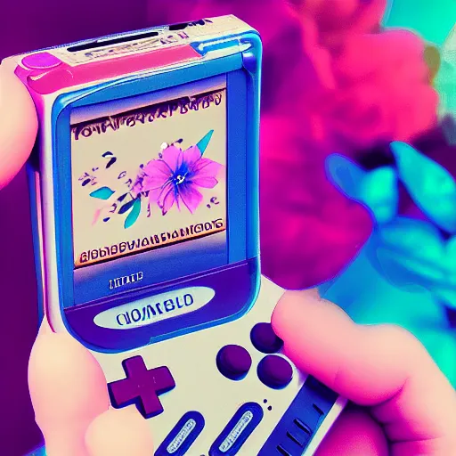 Image similar to gameboy advance and flowers, anaglyph filter, computer graphics by david lachapelle, unsplash, video art