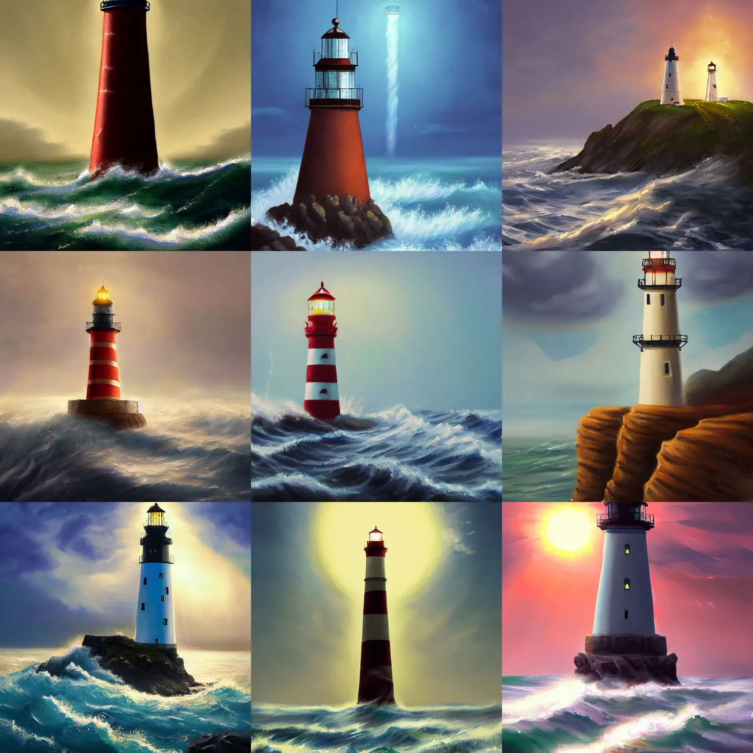 Prompt: A beautiful painting of a singular lighthouse, shining its light across a tumultuous sea by Jack Butler, trending on Artstation