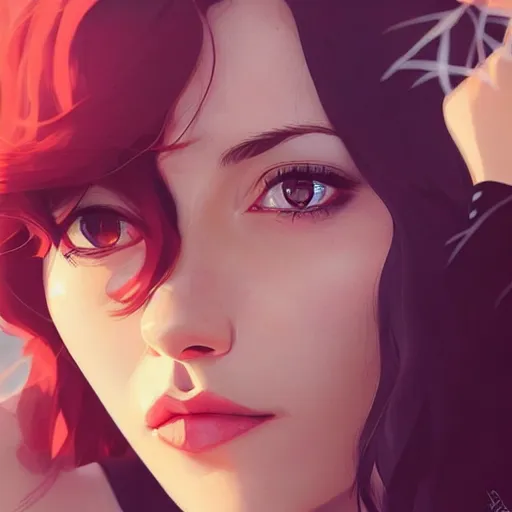 Image similar to a beautiful gina gershon christina hendricks kat dennings alluring instagram model by guweiz and wlop and ilya kuvshinov and artgerm and makoto shinkai and studio ghibli, symmetrical eyes, aesthetic, gorgeous, stunning, alluring, attractive, artstation, deviantart, pinterest, digital art