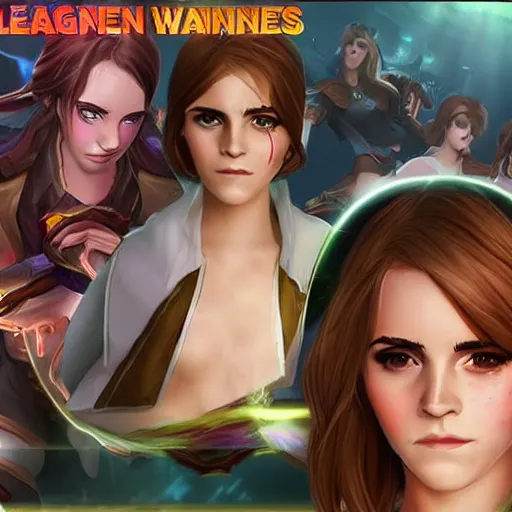 Prompt: emma watson as a character in the game league of legends, with a background based on the game league of legends, detailed face