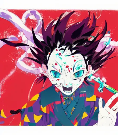 Image similar to Kimetsu no Yaiba by Alex Pardee, Petros Afshar, and James McDermott,unstirred paint, vivid color, cgsociety 4K