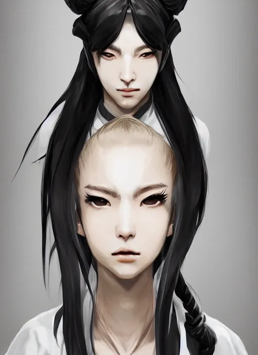 Image similar to a highly detailed illustration of fierce tall amazon messy ponytail black haired one armed delinquent japanese woman wearing white cap wearing long white jacket with cape, dramatic pose, muscular, perfect face, perfect body, intricate, elegant, highly detailed, centered, digital painting, artstation, concept art, smooth, sharp focus, league of legends concept art, wlop.