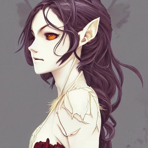 Image similar to anime manga skull profile young woman, skeleton, elf, galadriel, ethereal, unreal engine, intricate, elegant, highly detailed, digital art, art by JC Leyendecker and sachin teng