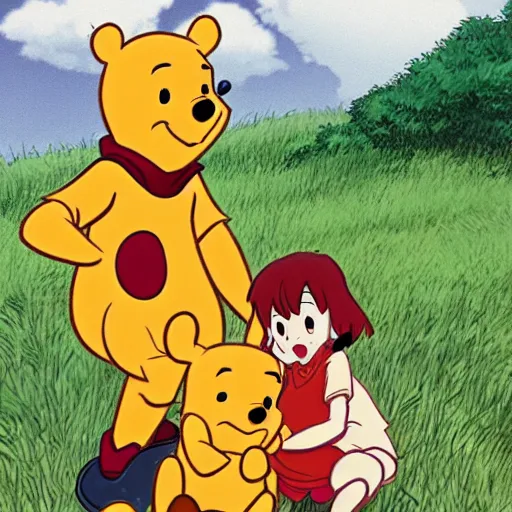 Image similar to winnie the pooh as anime character, ghibli, illustration