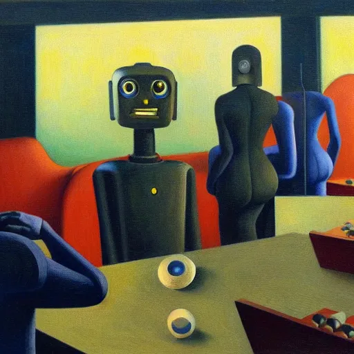 Image similar to robot overlords, grant wood, pj crook, edward hopper, oil on canvas